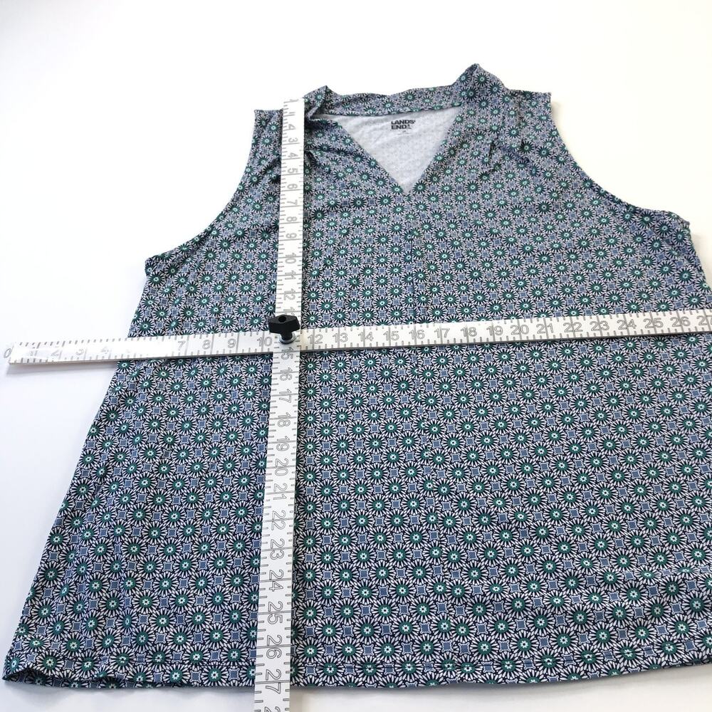 Lands' End Plus 2X Tank Top Cotton Stretch V-Neck Medallion Green - Picture 3 of 7